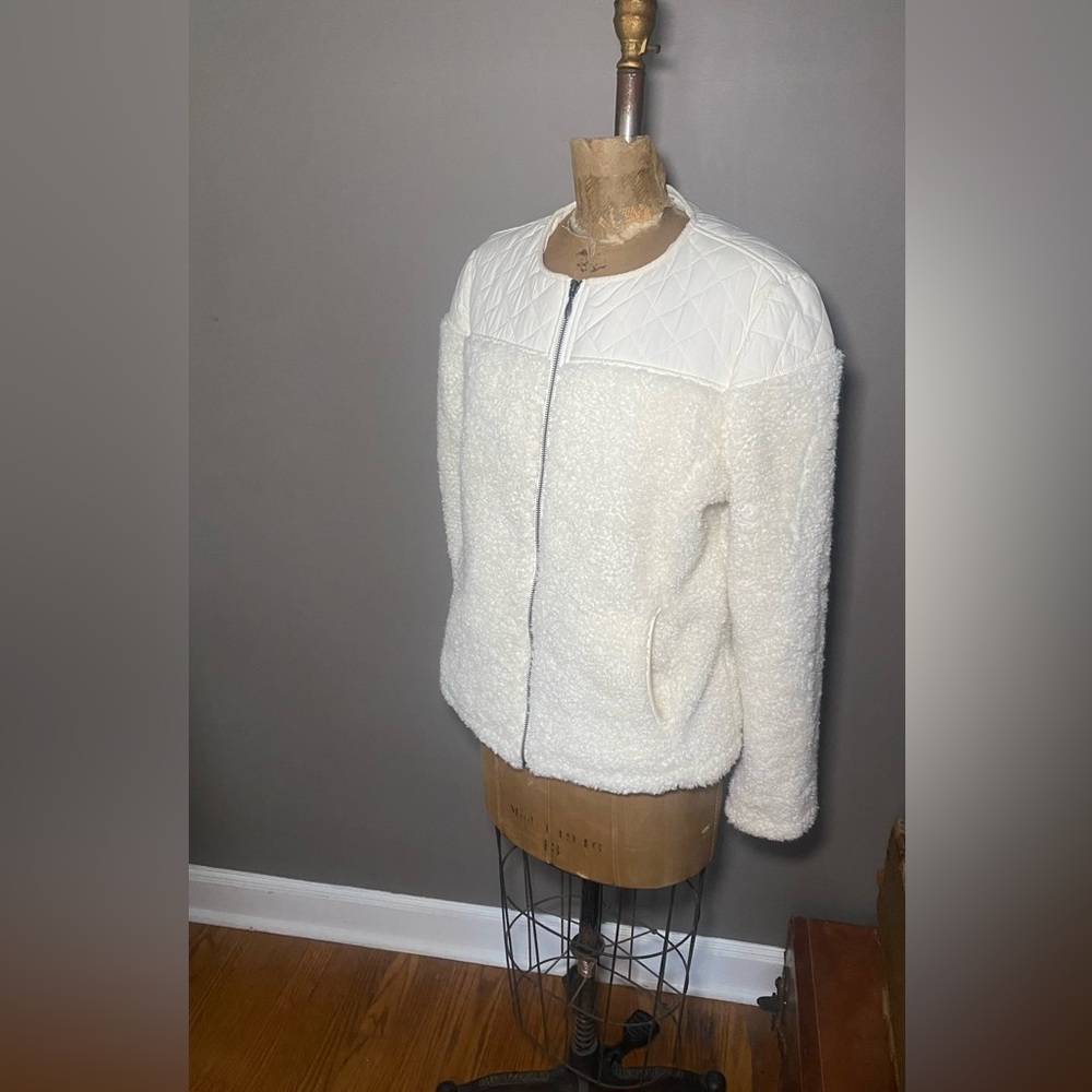 prAna Good Lux Sherpa Fleece Zip Jacket Off White Cozy Quilted Trim Women’s XL - Picture 2 of 16